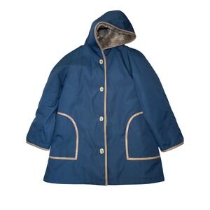 Vintage Bonnie Cashin for Russel Taylor Navy Faux Fur Lined Hooded Turnlock Coat
